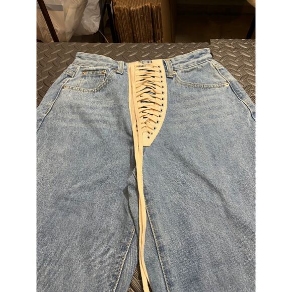 No. 1 Los Angeles Lace Up Rave Festival Relaxed Jeans Light Wash Size‎ Small - Picture 2 of 11